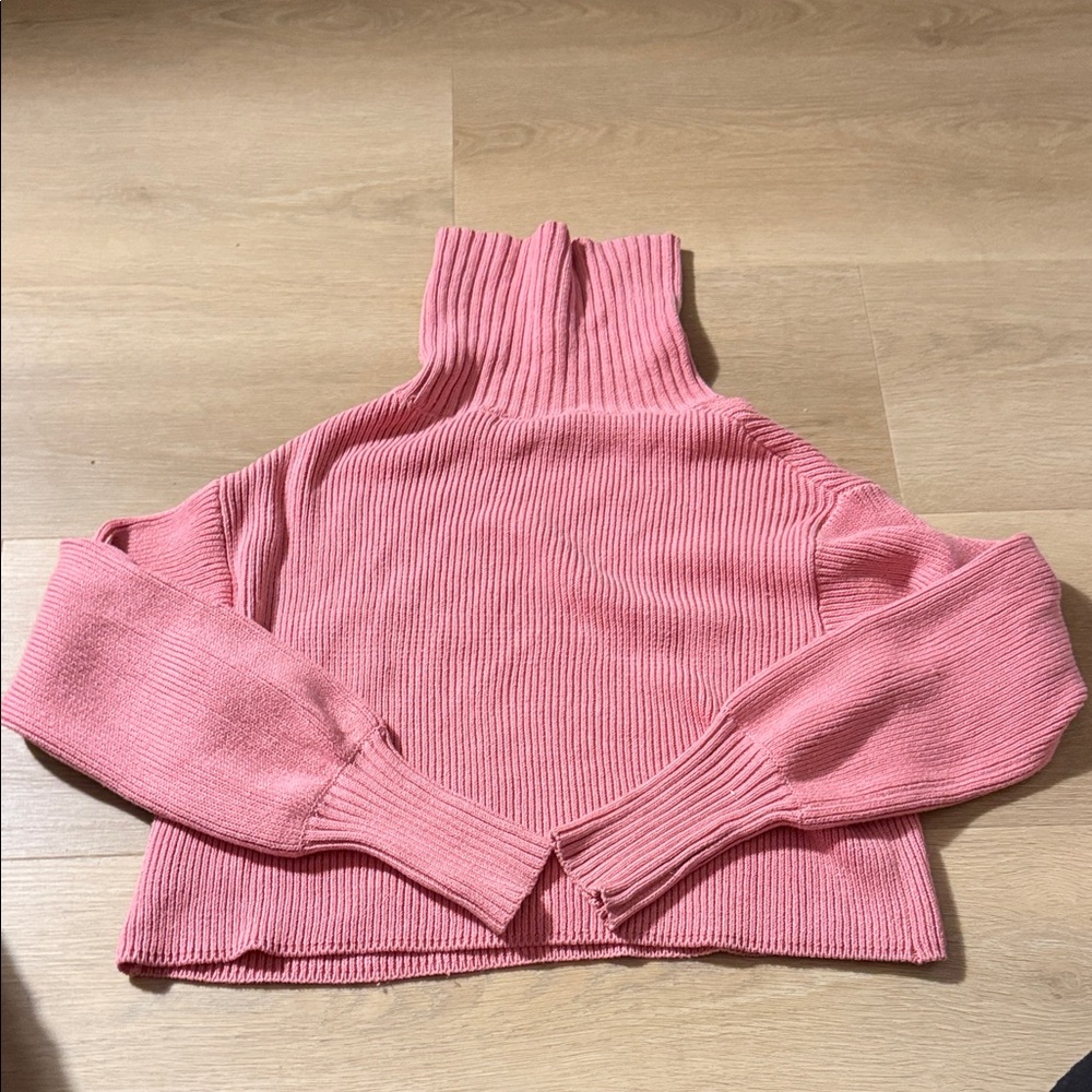 Pink Ribbed Turtleneck Sweater